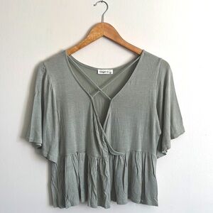 Ginger G Olive Green Criss Cross Peplum Top